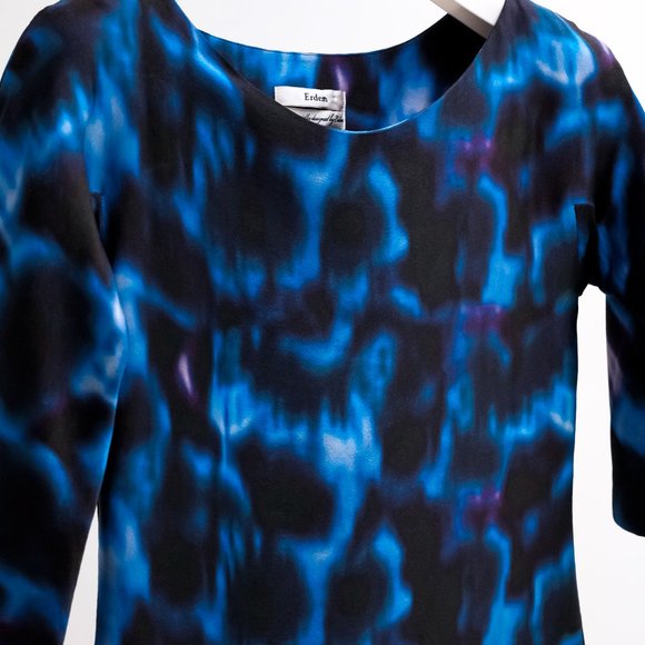 Erdem Abstract Blue Print Shift Knee-Length Dress - Picture 3 of 9